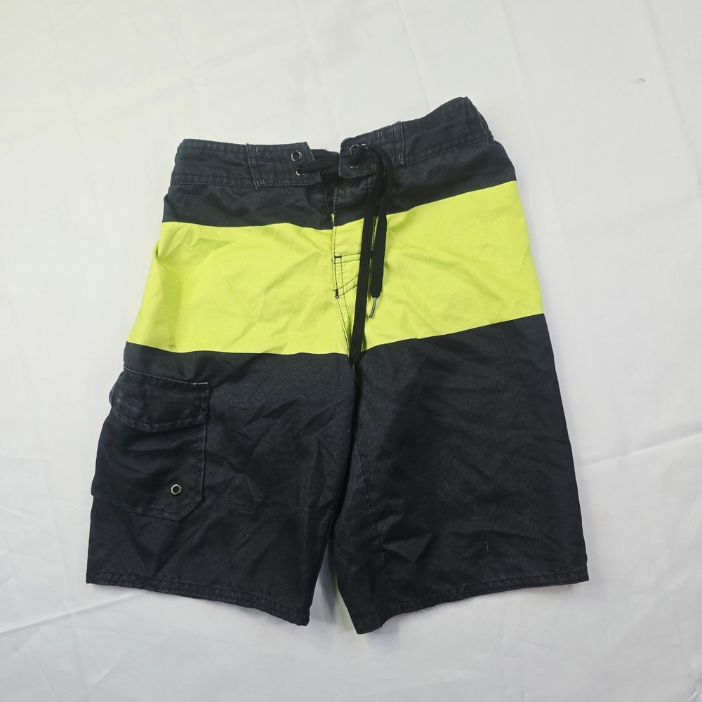 Hang Ten Boys Small Board Shorts Swim Trunks Black Neon Yellow Colorblock K43